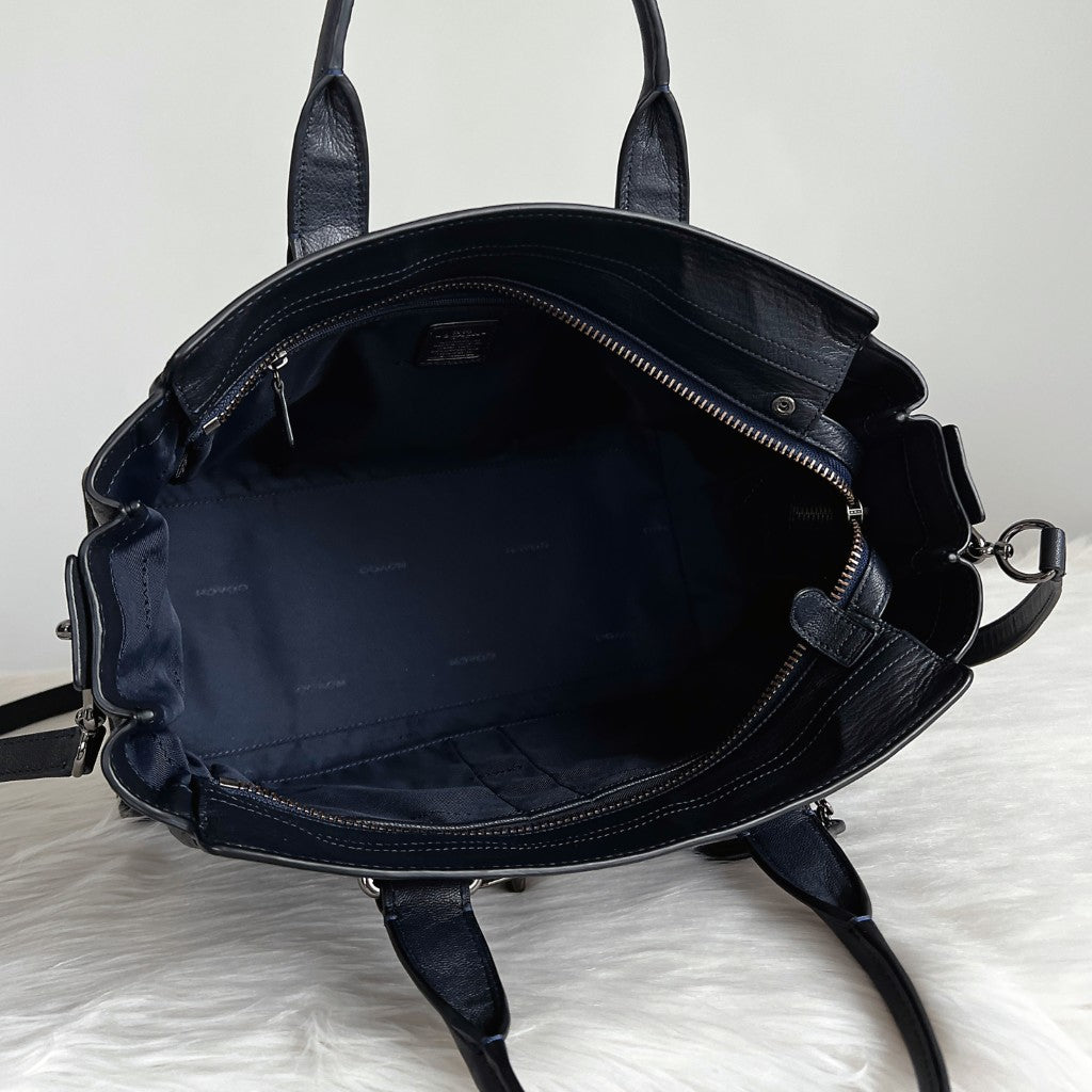 Coach Navy Leather Double Turn Lock Detail 2 Way Shoulder Bag Like New