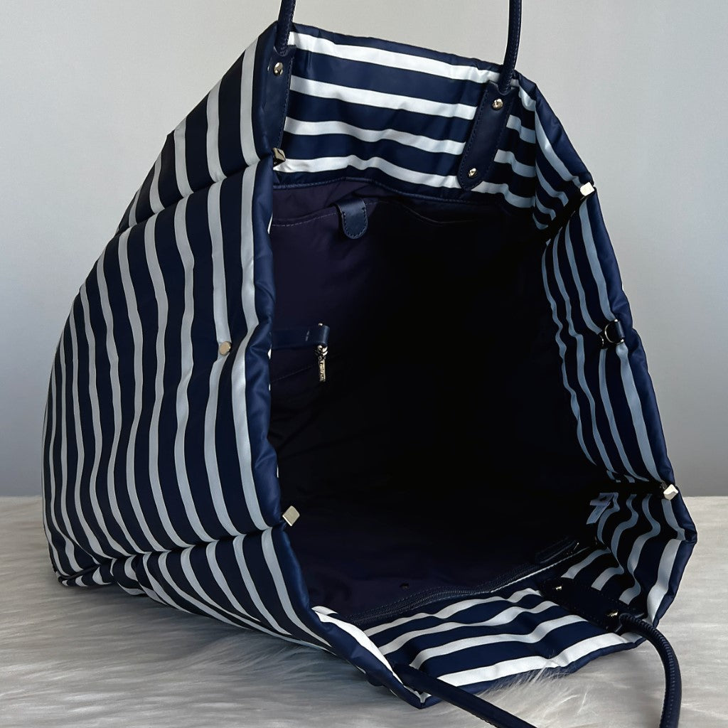 Kate Spade Navy Leather Striped Large Shopper Shoulder Bag Like New