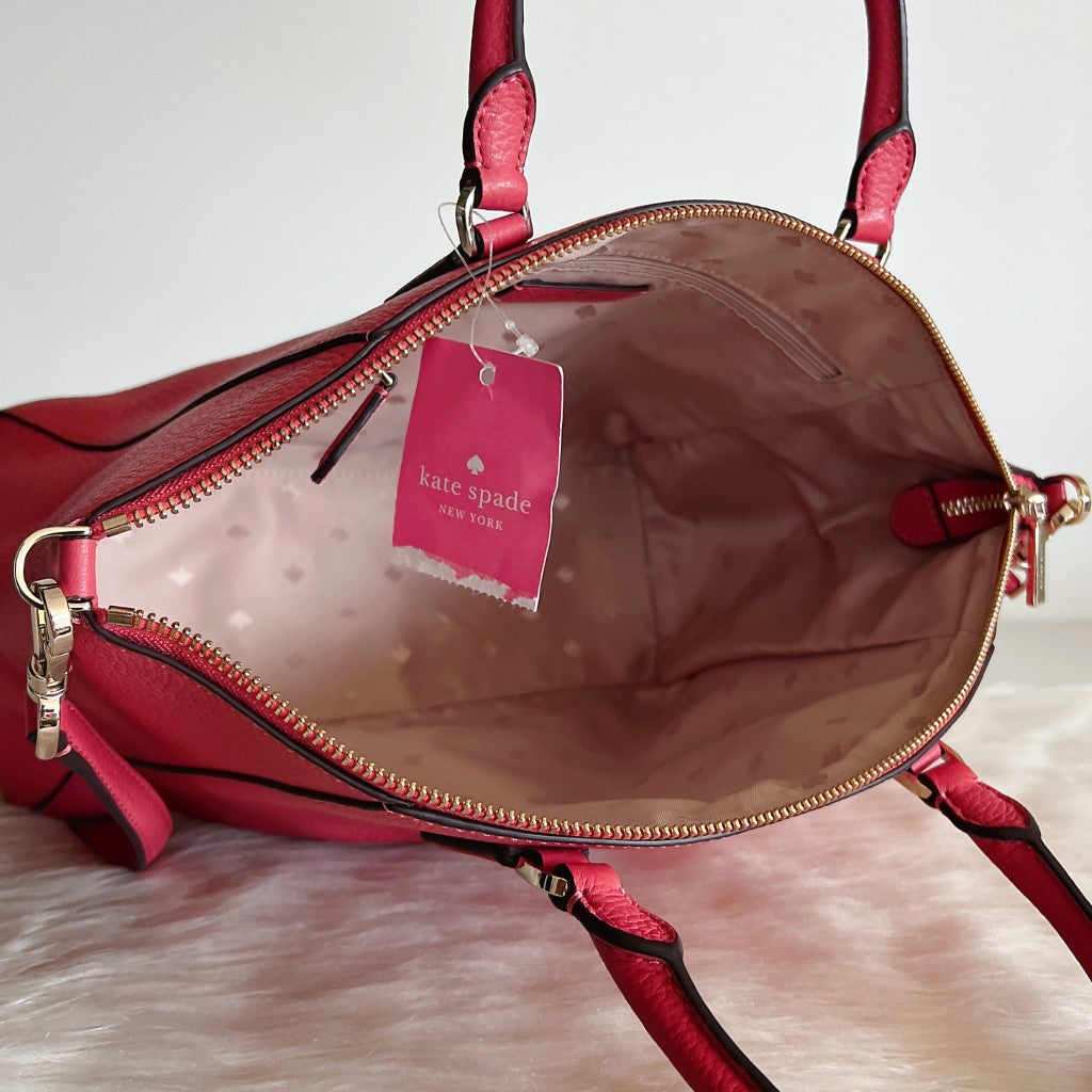 Kate Spade Fuchsia Leather Front Logo 2 Way Shoulder Bag New with Tags