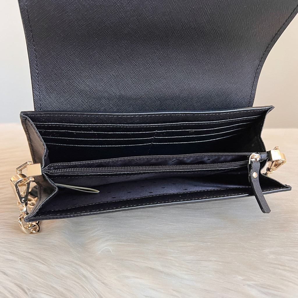 Kate Spade Black Leather Triple Compartment Small Crossbody Shoulder Bag Like New