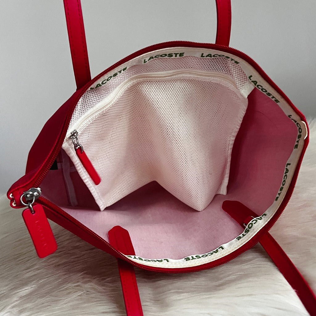 Lacoste Fuchsia Front Logo Carryall Shoulder Bag Excellent