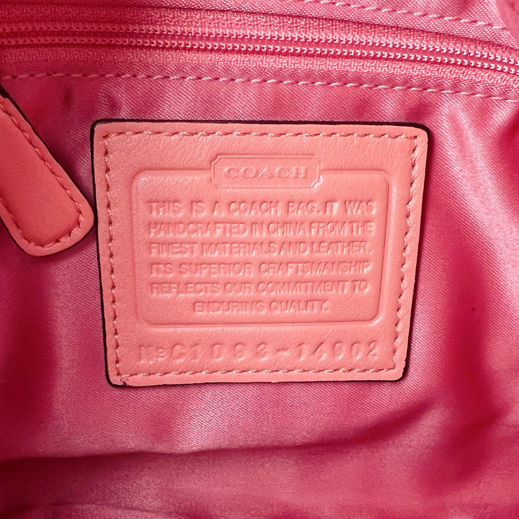 Coach Peach Leather Monogram Buckle Detail Crossbody Shoulder Bag Excellent