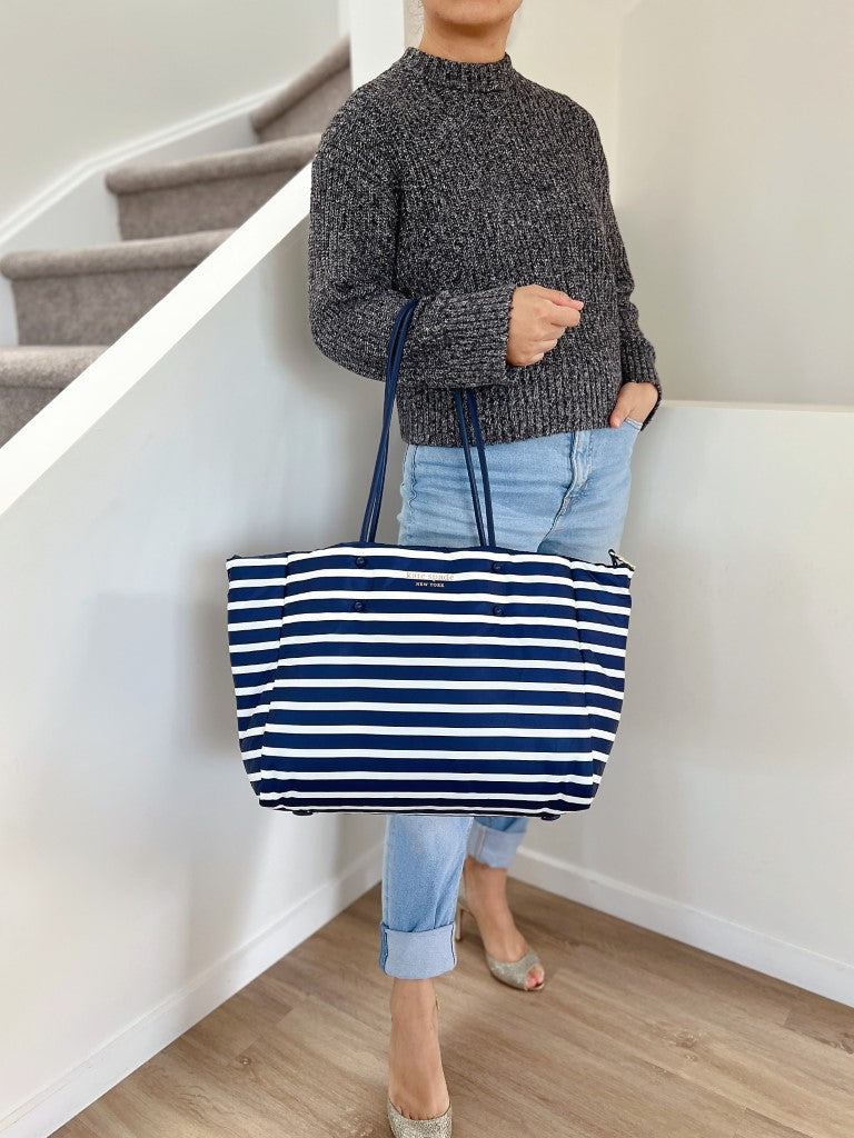 Kate Spade Navy Leather Striped Large Shopper Shoulder Bag Like New