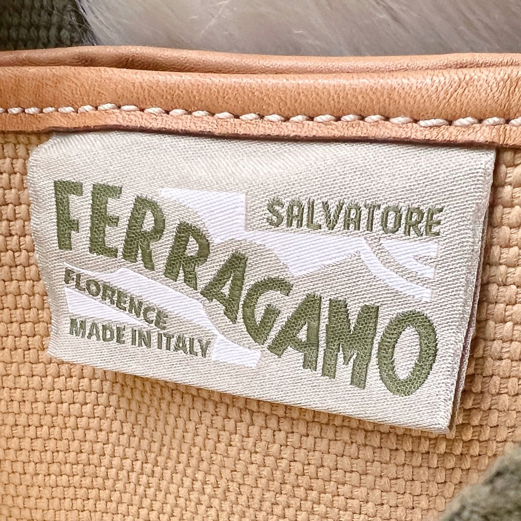 Salvatore Ferragamo Two Tone Canvas Carryall Shoulder Bag Excellent