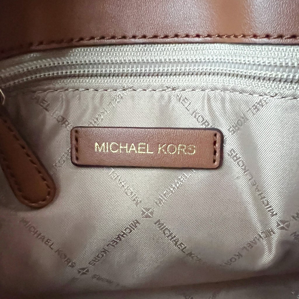 Michael Kors Caramel Leather Monogram Triple Compartment 2 Way Shoulder Bag Like New