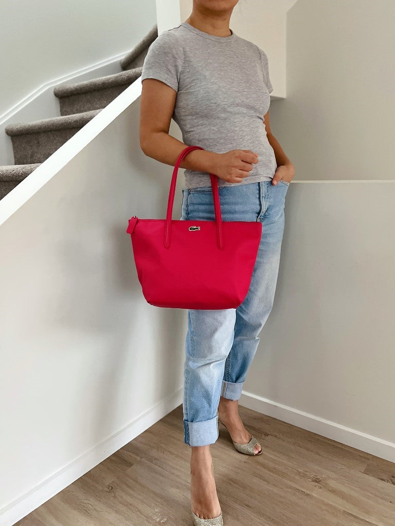 Lacoste Fuchsia Front Logo Carryall Shoulder Bag Excellent