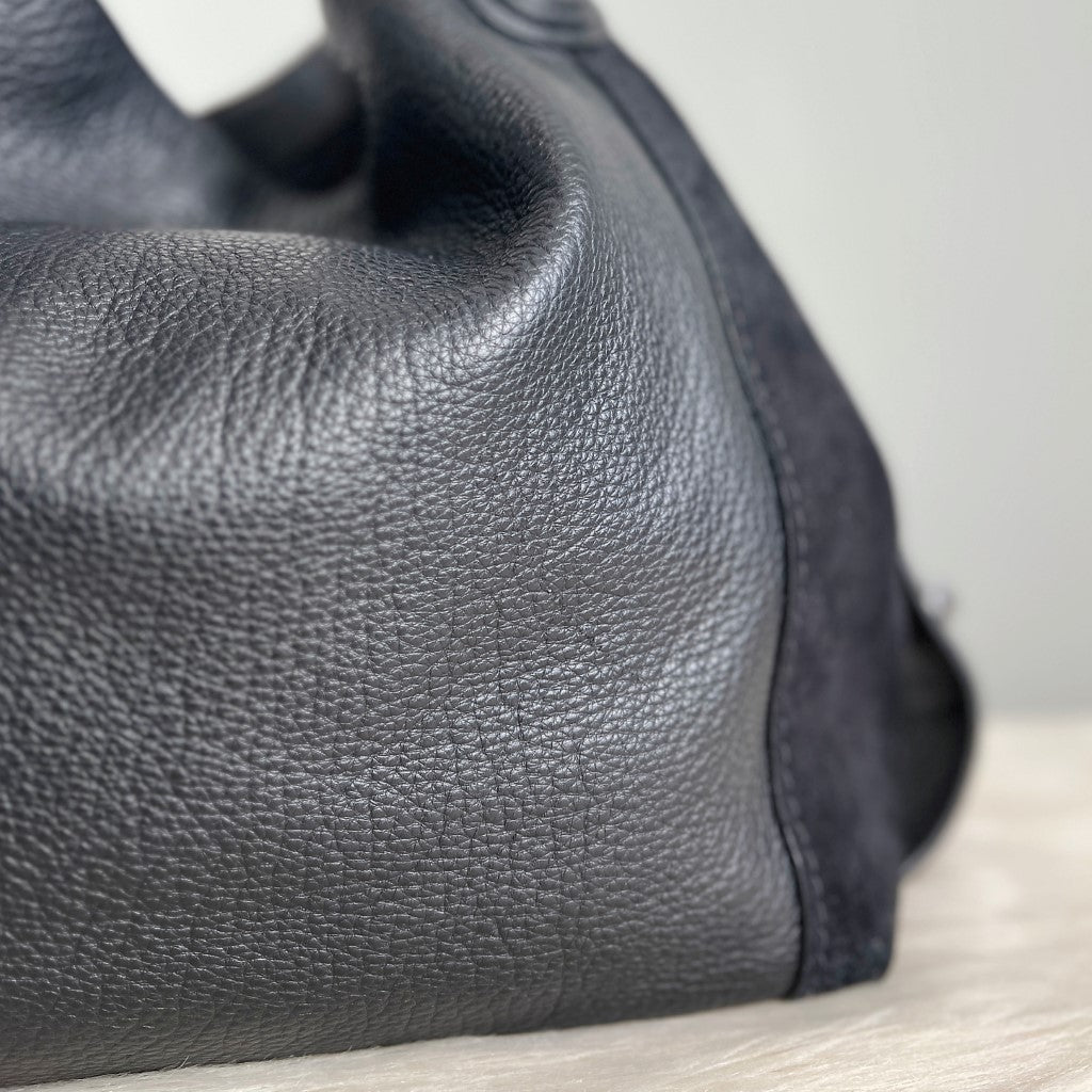 Coach Black Leather Suede Patchwork Triple Compartment Shoulder Bag