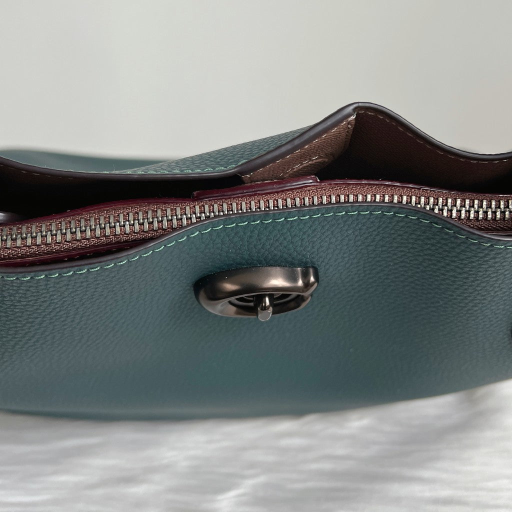 Coach Dark Green Leather Triple Compartment Career Carryall Shoulder Bag