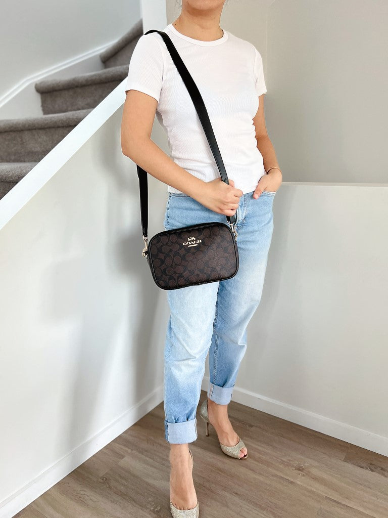 Coach Black Leather Monogram Front Logo Camera Crossbody Shoulder Bag Like New