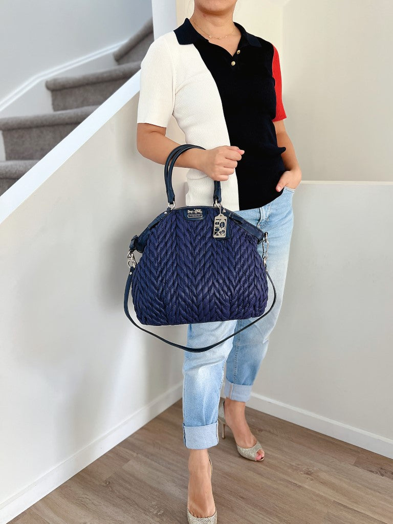 Coach Navy Leather Trim Quilited Detail 2 Way Shoulder Bag