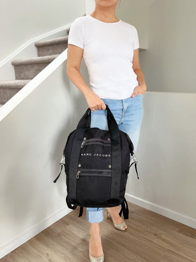 Marc Jacobs Black Canvas Front Zip Compartment Detail Large Backpack