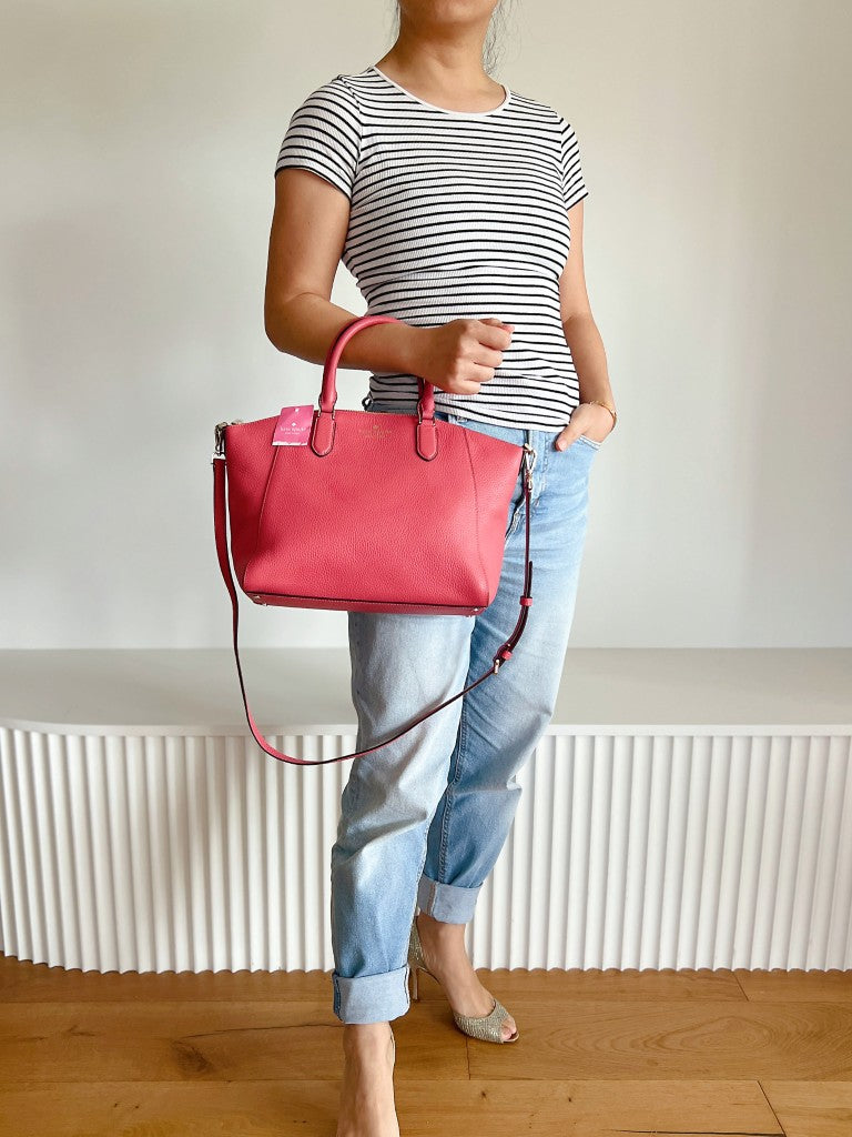 Kate Spade Fuchsia Leather Front Logo 2 Way Shoulder Bag New with Tags