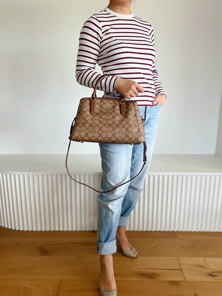 Coach Caramel Leather Monogram Triple Compartment 2 Way Shoulder Bag Excellent