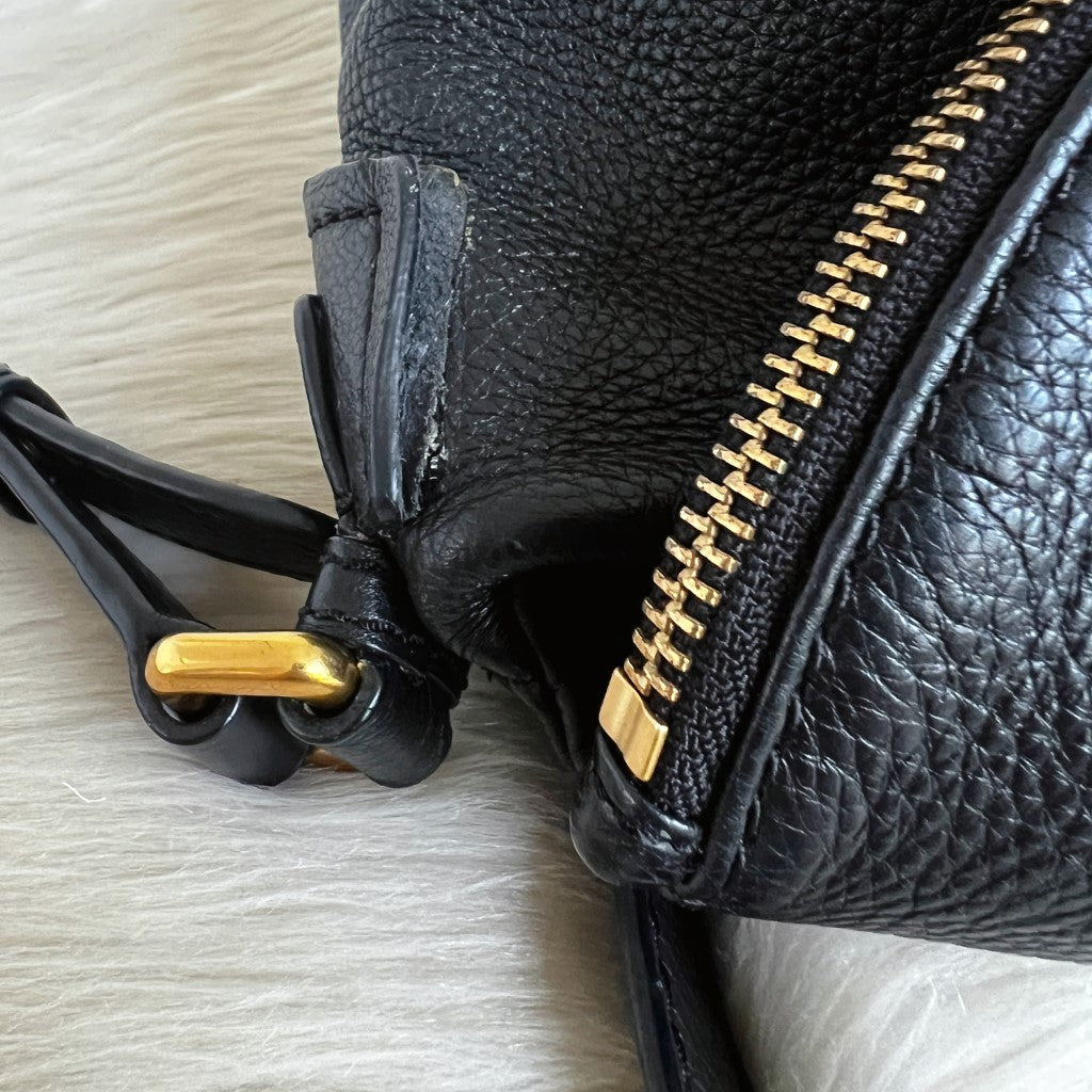 Marc Jacobs Black Leather Front Logo Crossbody Shoulder Bag