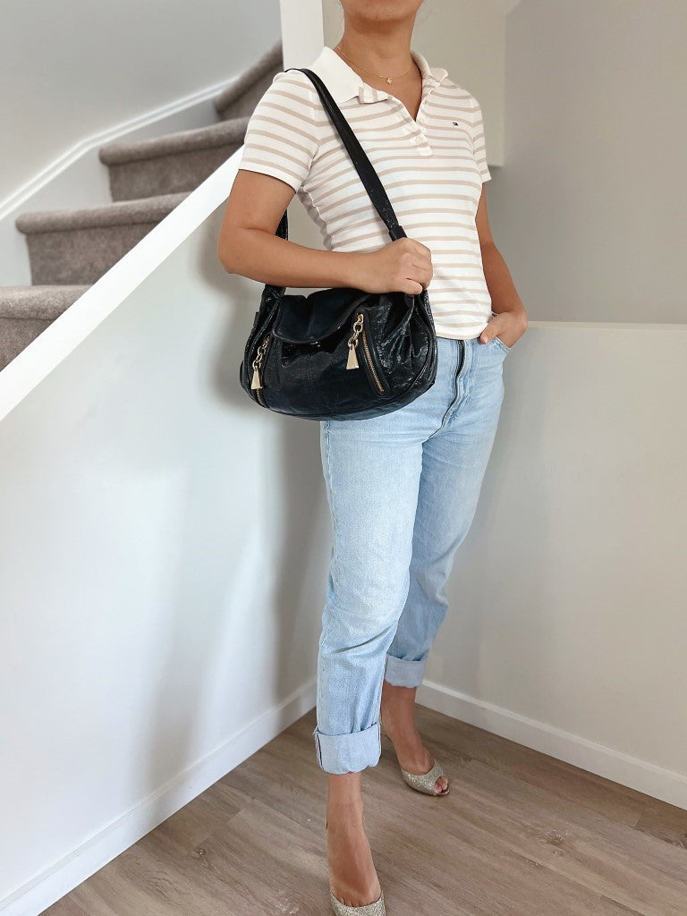 See by Chloe Patent Black Leather Front Detail 2 Way Shoulder Bag Excellent
