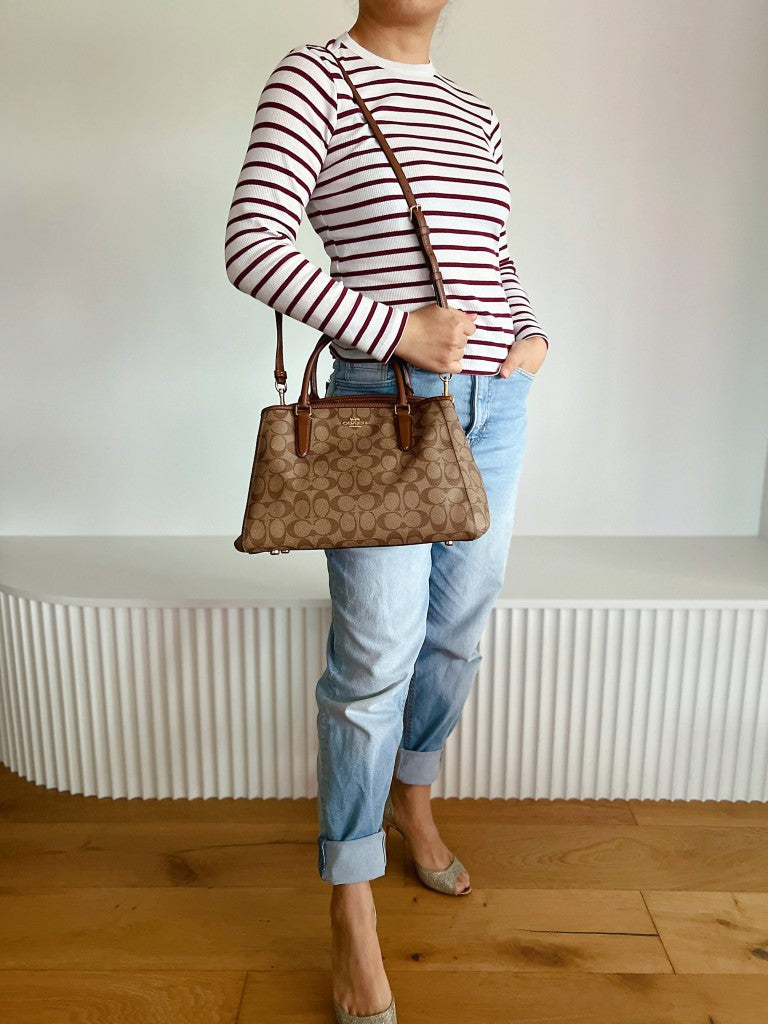 Coach Caramel Leather Monogram Triple Compartment 2 Way Shoulder Bag Excellent