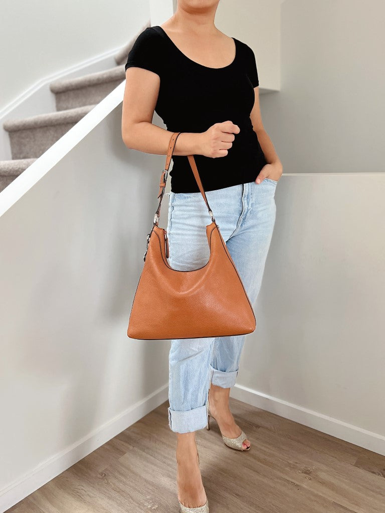 Gucci Caramel Leather Double G Charm Slouchy Shoulder Bag