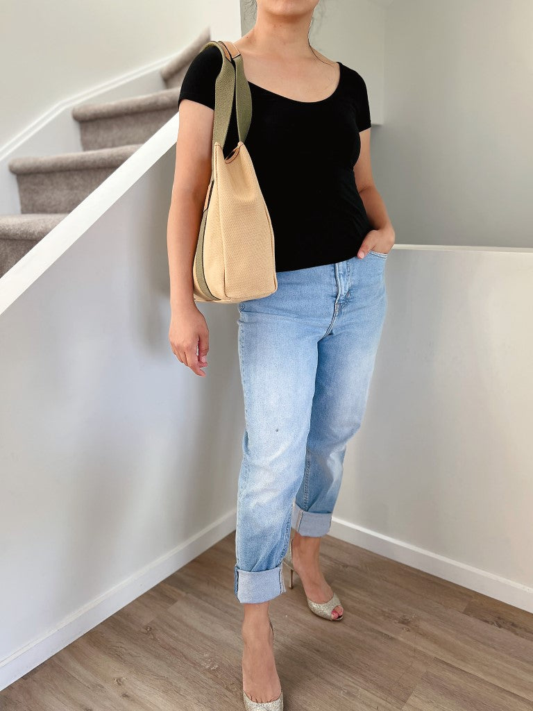 Salvatore Ferragamo Two Tone Canvas Carryall Shoulder Bag Excellent