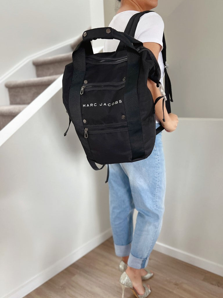 Marc Jacobs Black Canvas Front Zip Compartment Detail Large Backpack