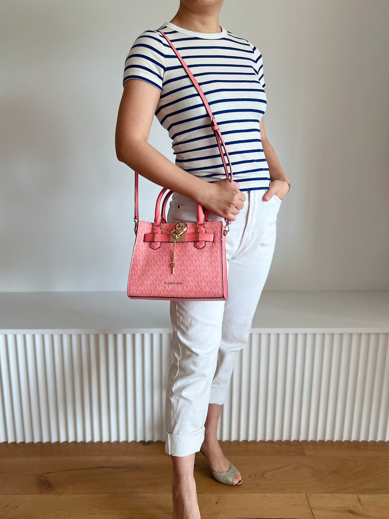 Michael Kors Pink Leather Monogram Padlock Detail 2 Way Shoulder Bag Like New