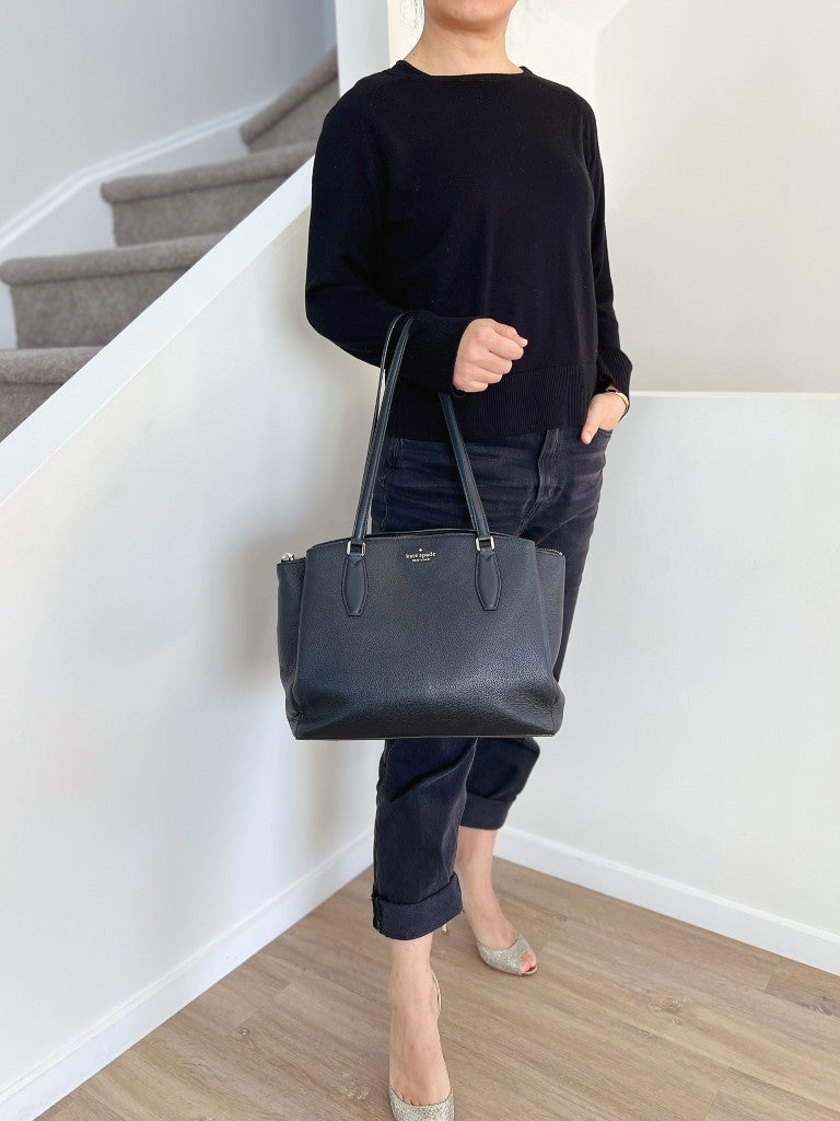 Kate Spade Black Leather Triple Compartment Shoulder Bag