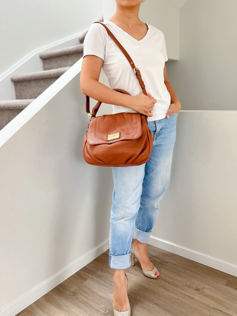 Marc Jacobs Caramel Leather Front Logo 2 Way Shoulder Bag Excellent