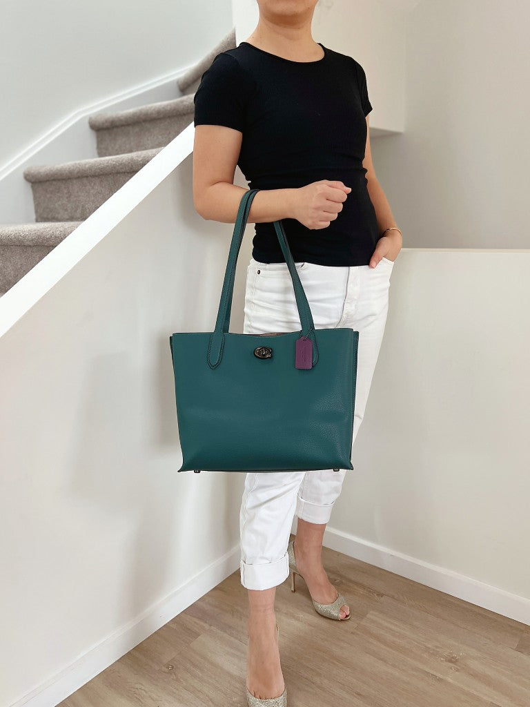 Coach Dark Green Leather Triple Compartment Career Carryall Shoulder Bag