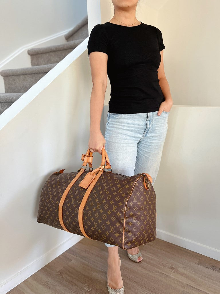 Louis Vuitton Signature Monogram Keepall 55 Travel Bag Full Set