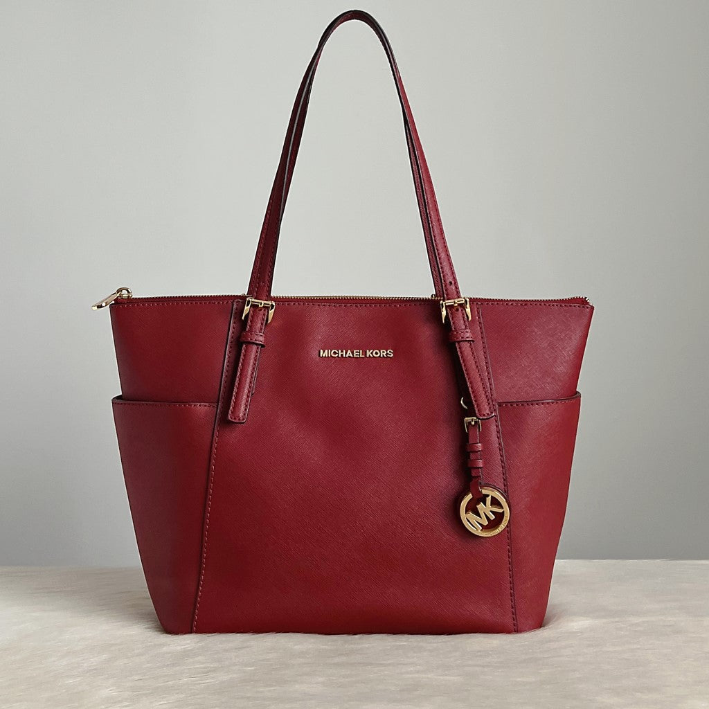 Michael Kors Rust Red Leather MK Charm Carryall Shoulder Bag Excellent