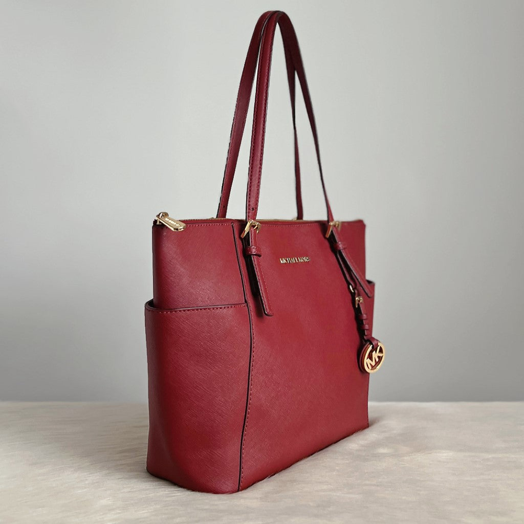 Michael Kors Rust Red Leather MK Charm Carryall Shoulder Bag Excellent