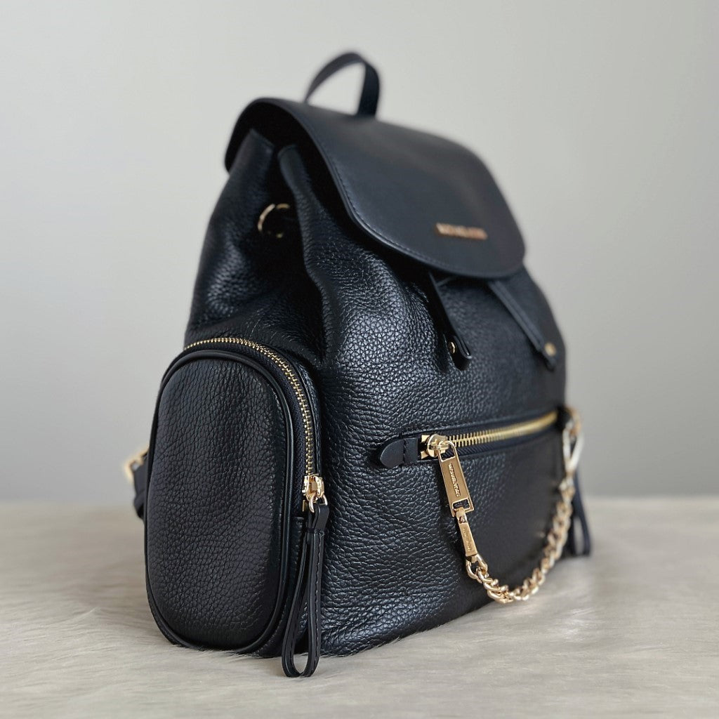 Michael Kors Black Leather Chain Detail Backpack Like New