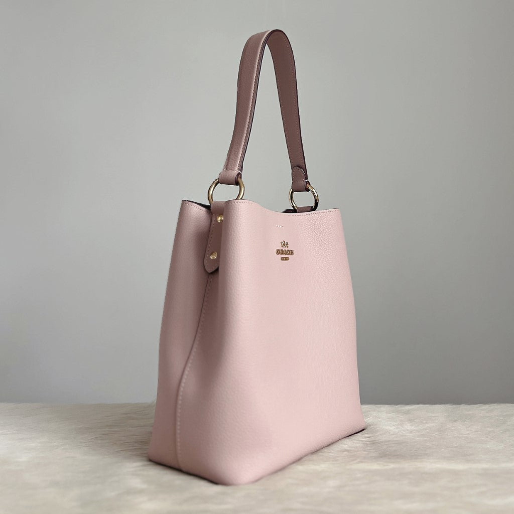 Coach Blush Pink Leather Triple Compartment Bucket 2 Way Shoulder Bag Like New