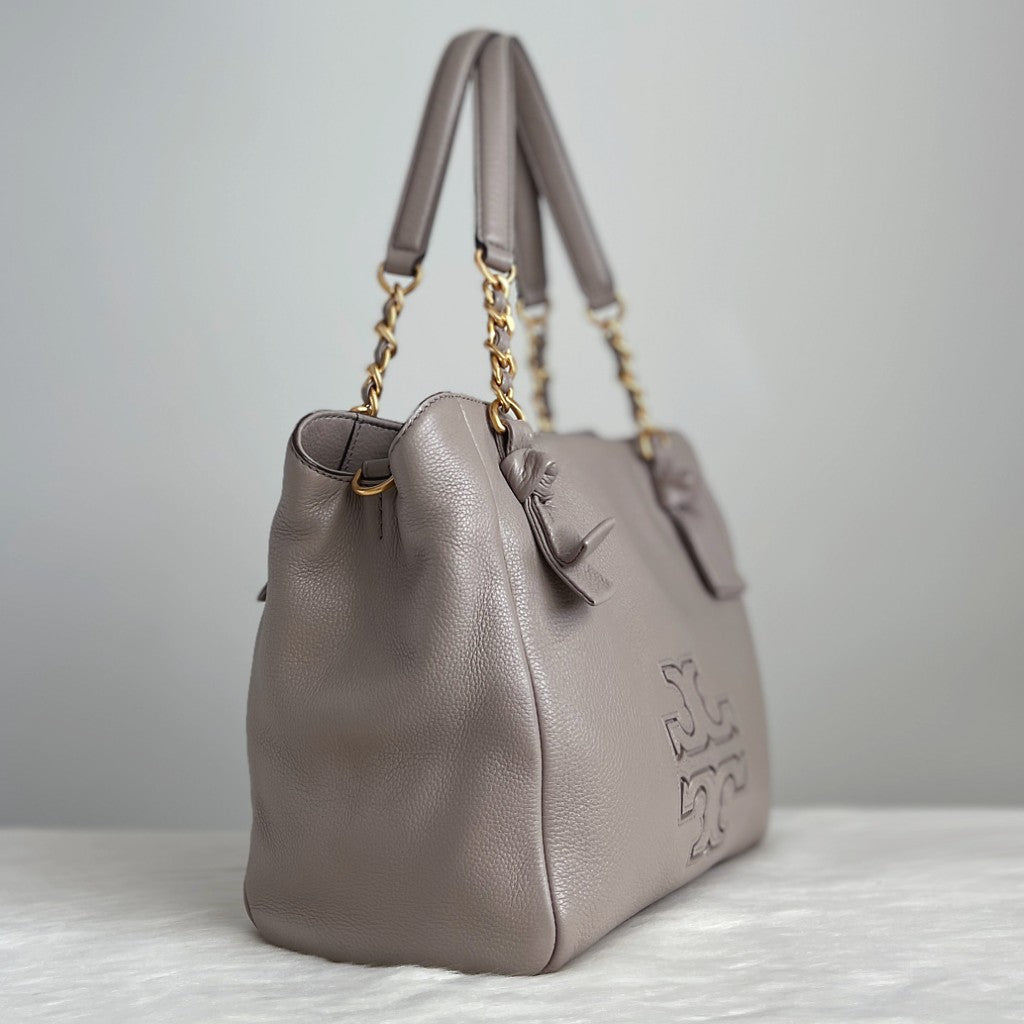 Tory Burch Taupe Leather Triple Compartment 2 Way Shoulder Bag Like New