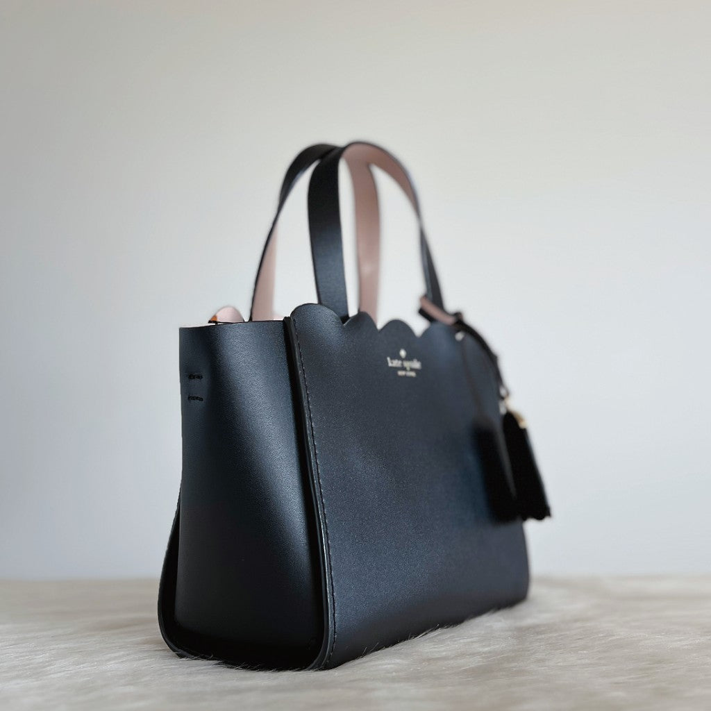 Kate Spade Black Leather Front Logo 2 Way Shoulder Bag Like New