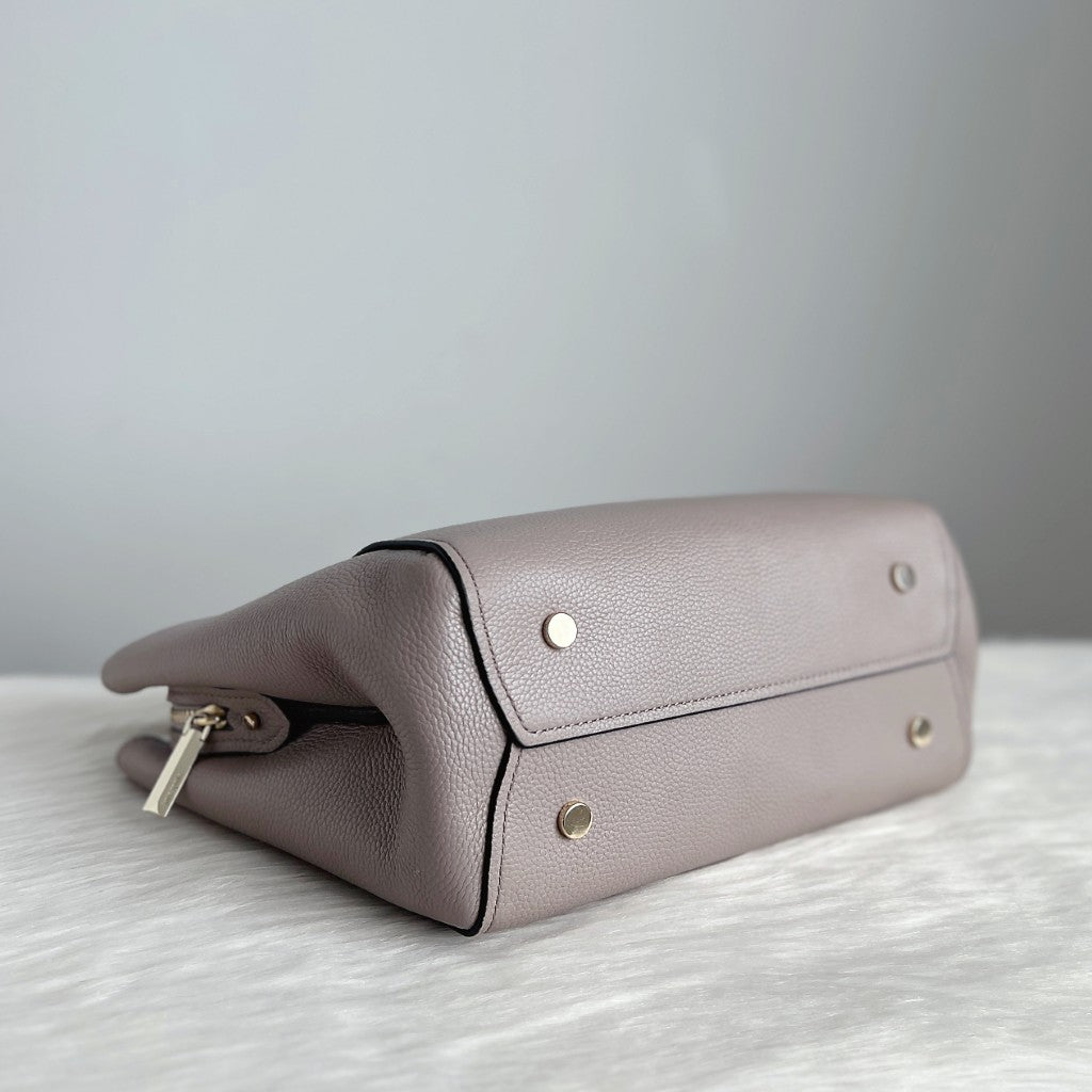 Tory Burch Taupe Leather Triple Compartment 2 Way Shoulder Bag Like New