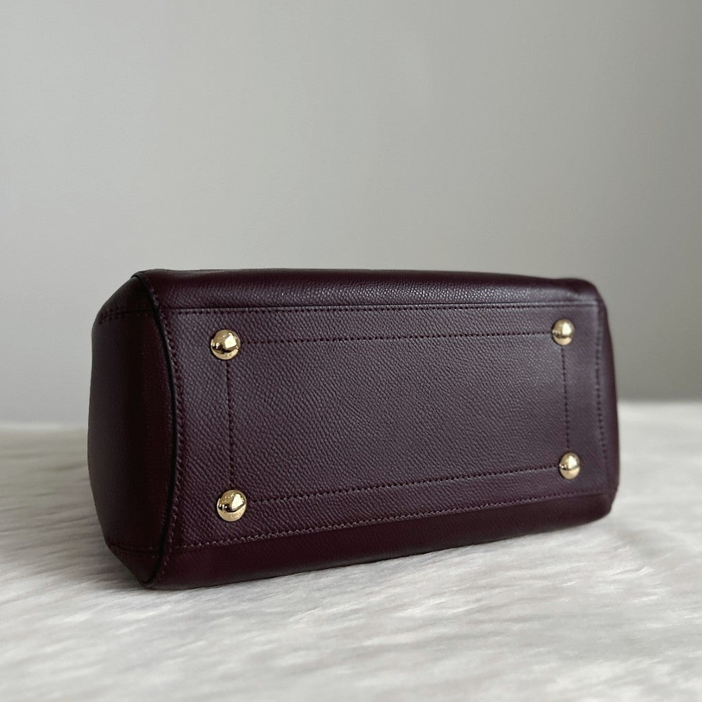 Coach Dark Purple Leather Triple Compartment 2 Way Shoulder Bag Like New