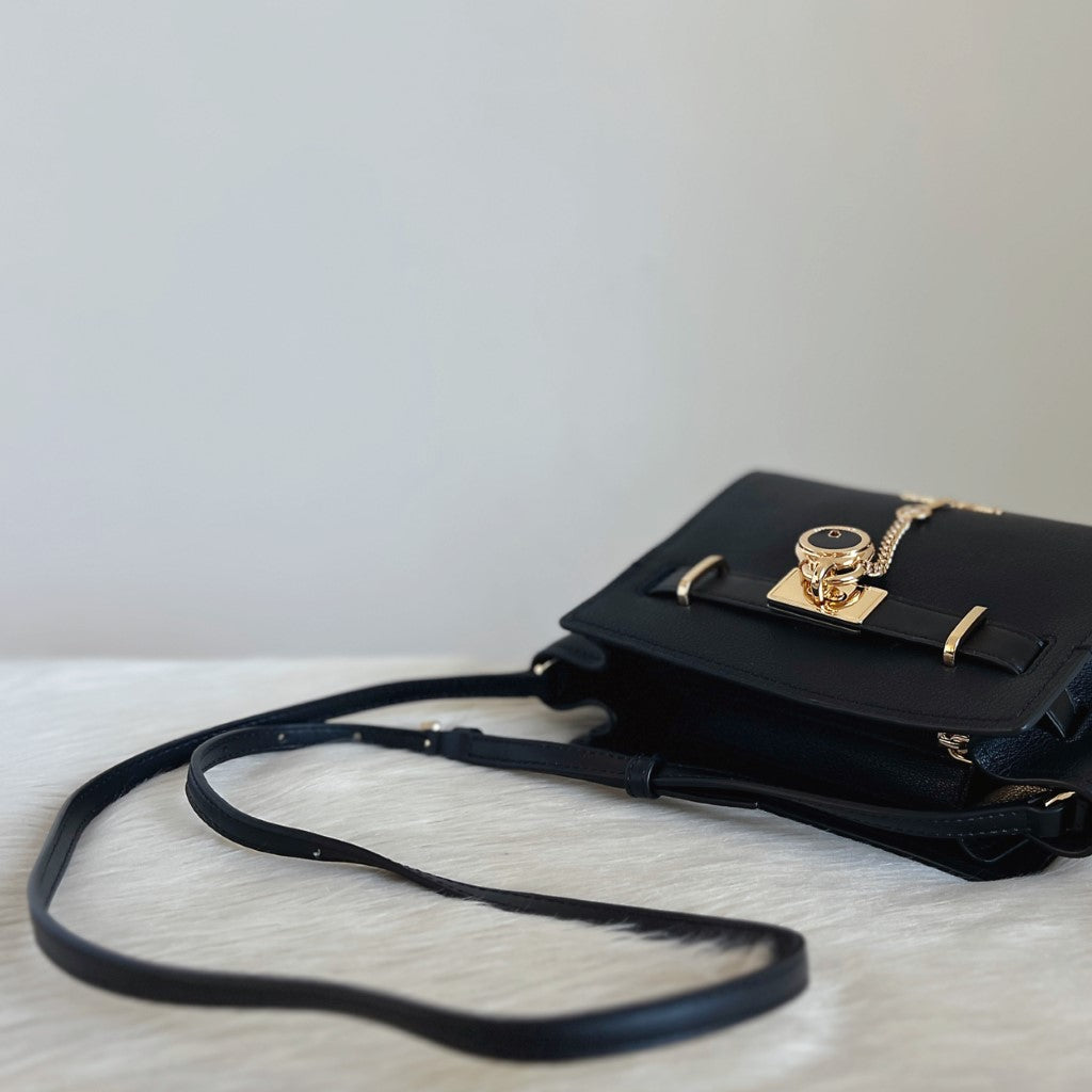 Michael Kors Black Leather Padlock Key Detail Crossbody Shoulder Bag Like New