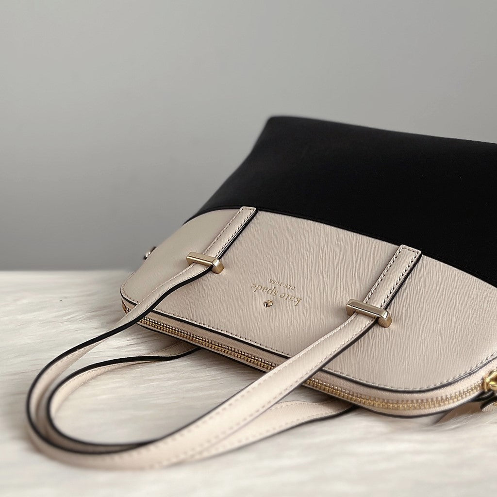 Kate Spade Two Tone Leather Front Logo Carryall 2 Way Shoulder Bag Like New