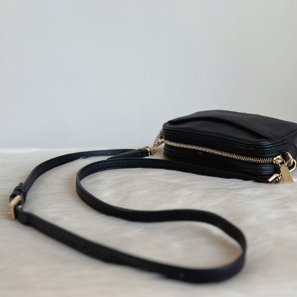 Michael Kors Black Leather Tassel Charm Detail Mini Crossbody Shoulder Bag Excellent