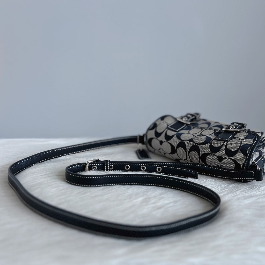 Coach Black Leather Monogram Double Buckle Crossbody Shoulder Bag Excellent