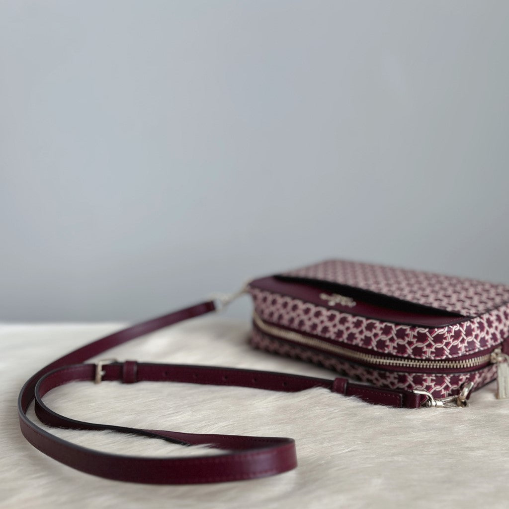 Kate Spade Burgundy Leather Pattered Front Logo Crossbody Shoulder Bag Like New