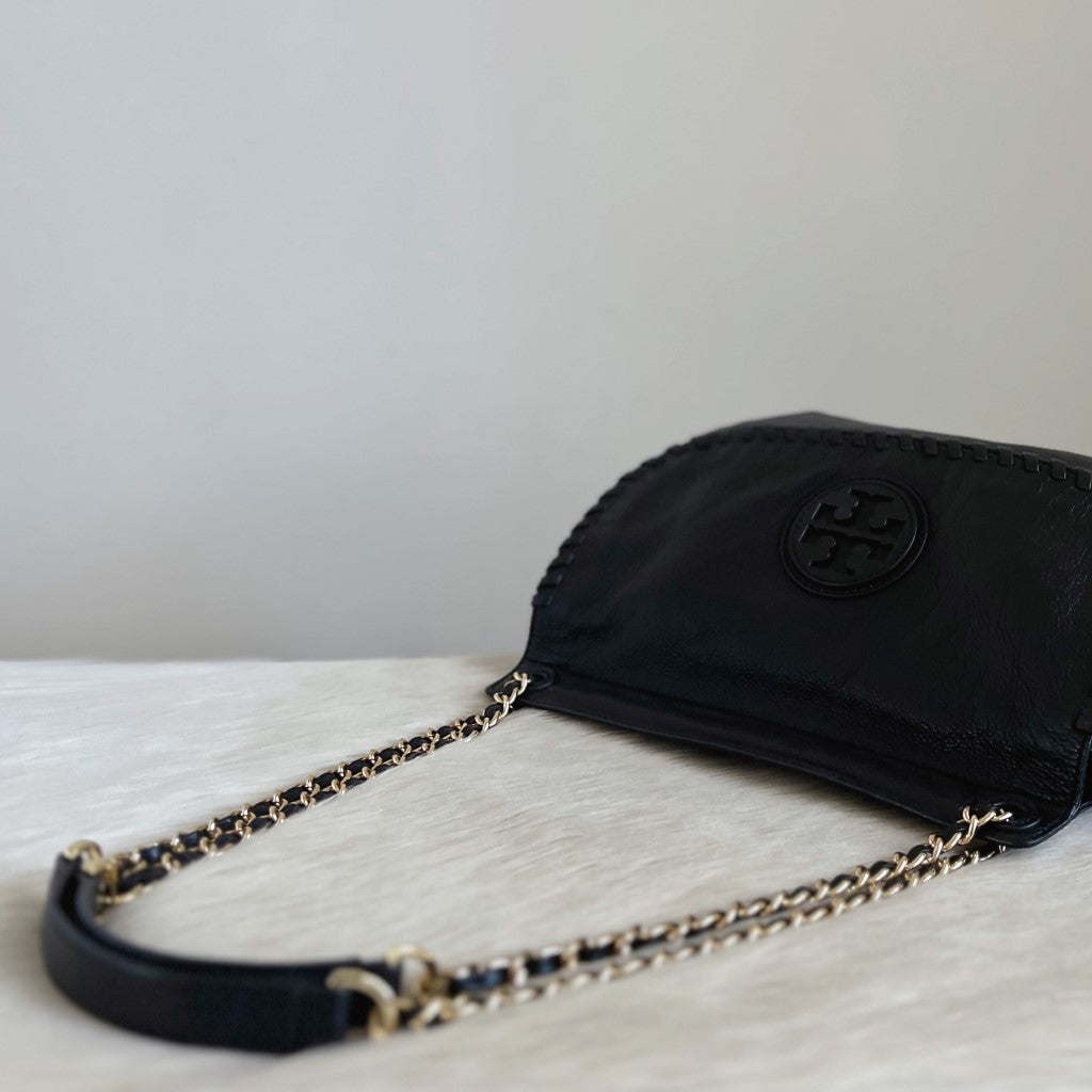 Tory Burch Black Leather Chain Detail 2 Way Shoulder Bag Like New