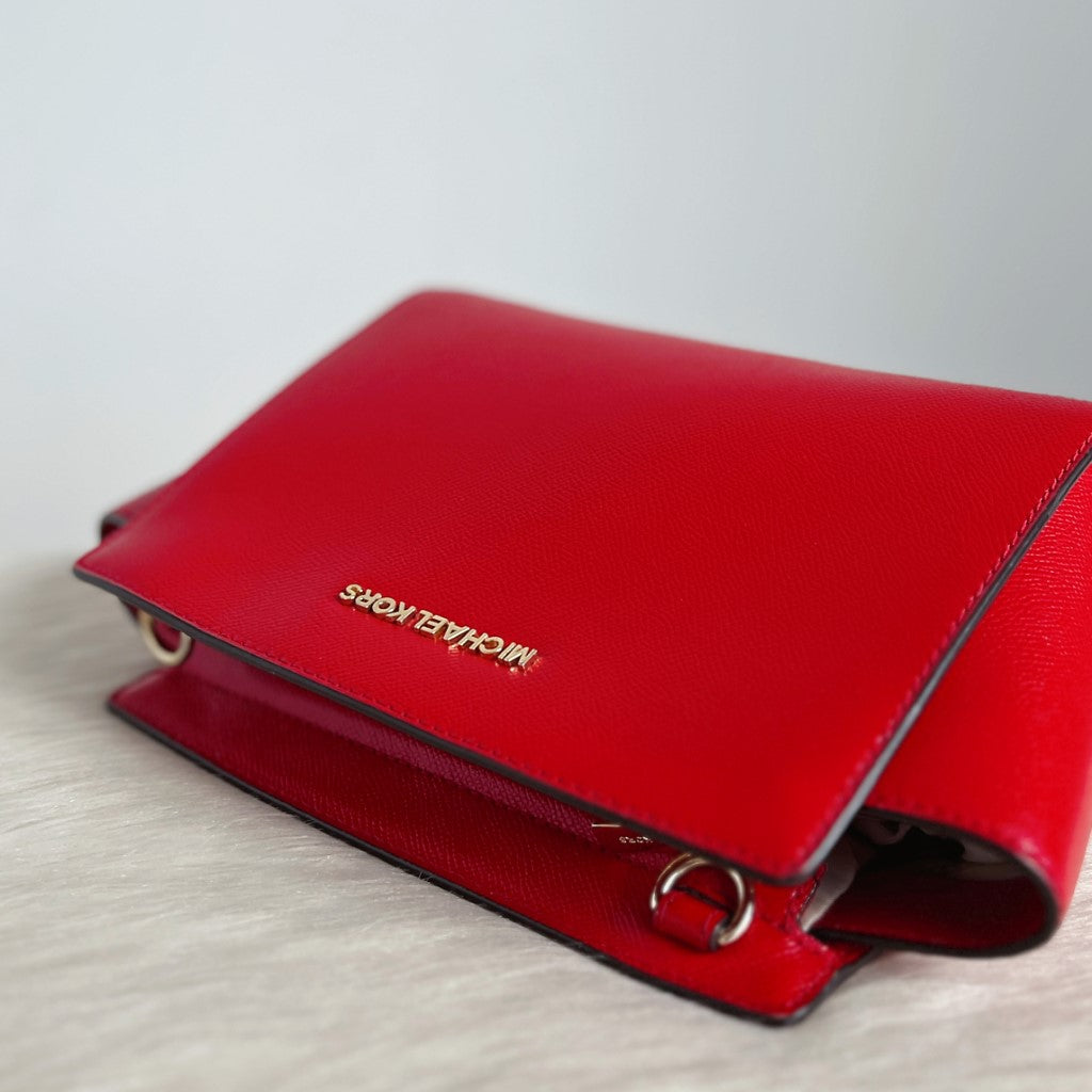 Michael Kors Red Leather Selma Crossbody Shoulder Bag Like New