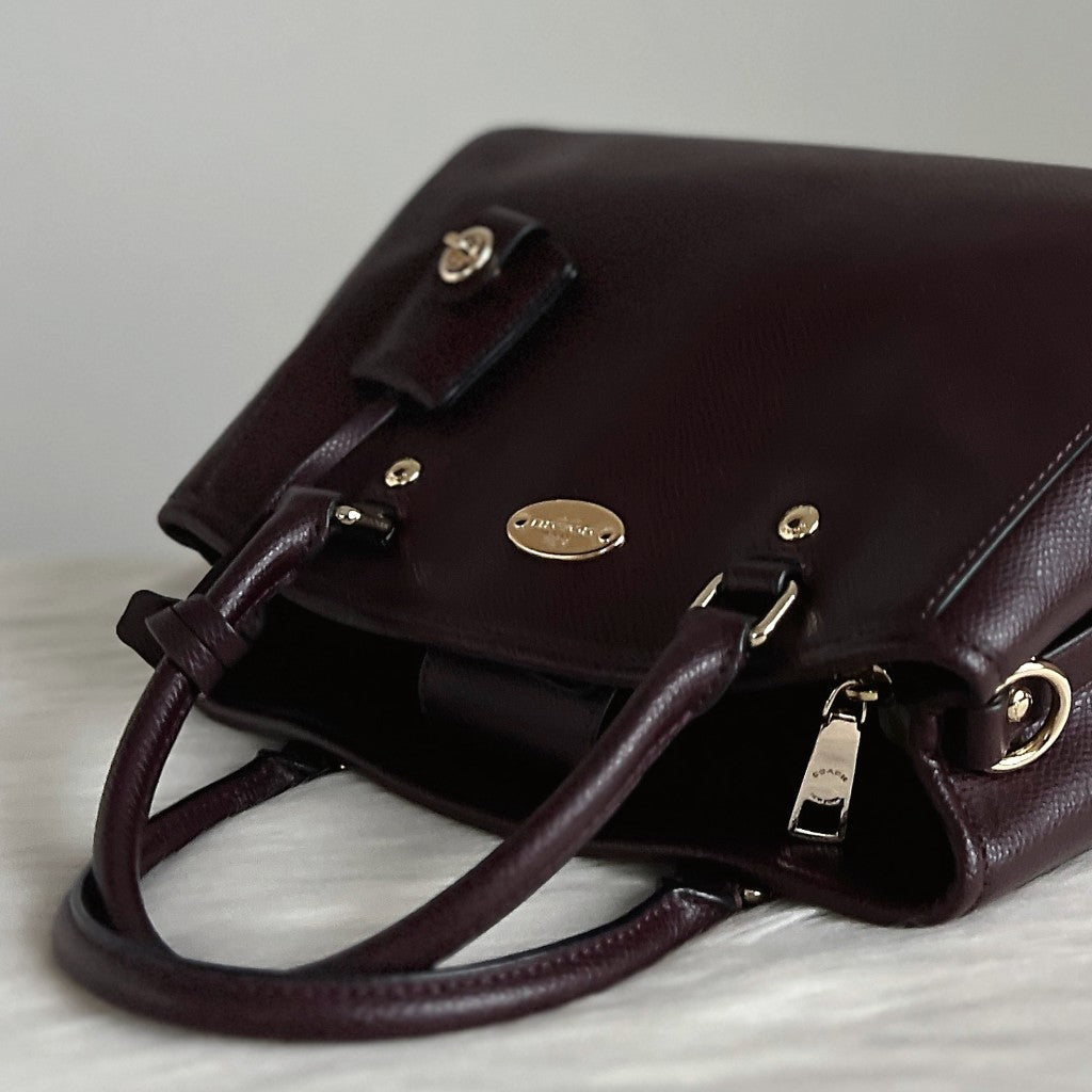 Coach Dark Purple Leather Triple Compartment 2 Way Shoulder Bag Like New