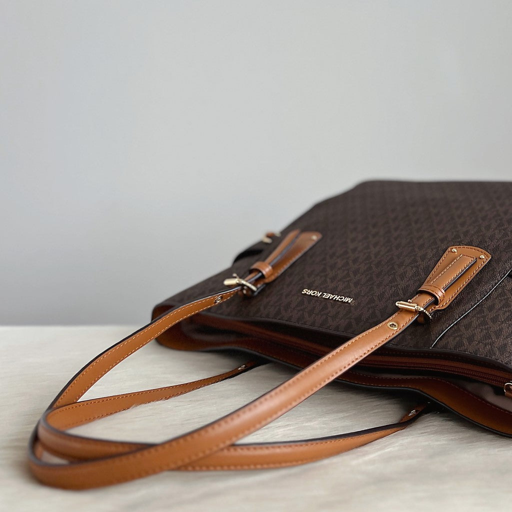 Michael Kors Caramel Leather Triple Compartment Career Shoulder Bag Like New