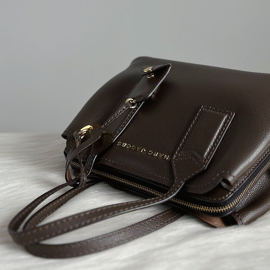 Marc Jacobs Mocha Leather Triple Compartment 2 Way Shoulder Bag Like New