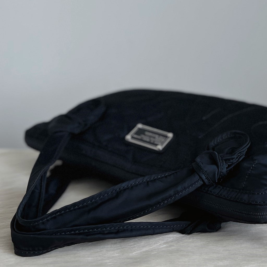 Marc Jacobs Black Front Logo Quilted 2 Way Laptop Shoulder Bag Excellent