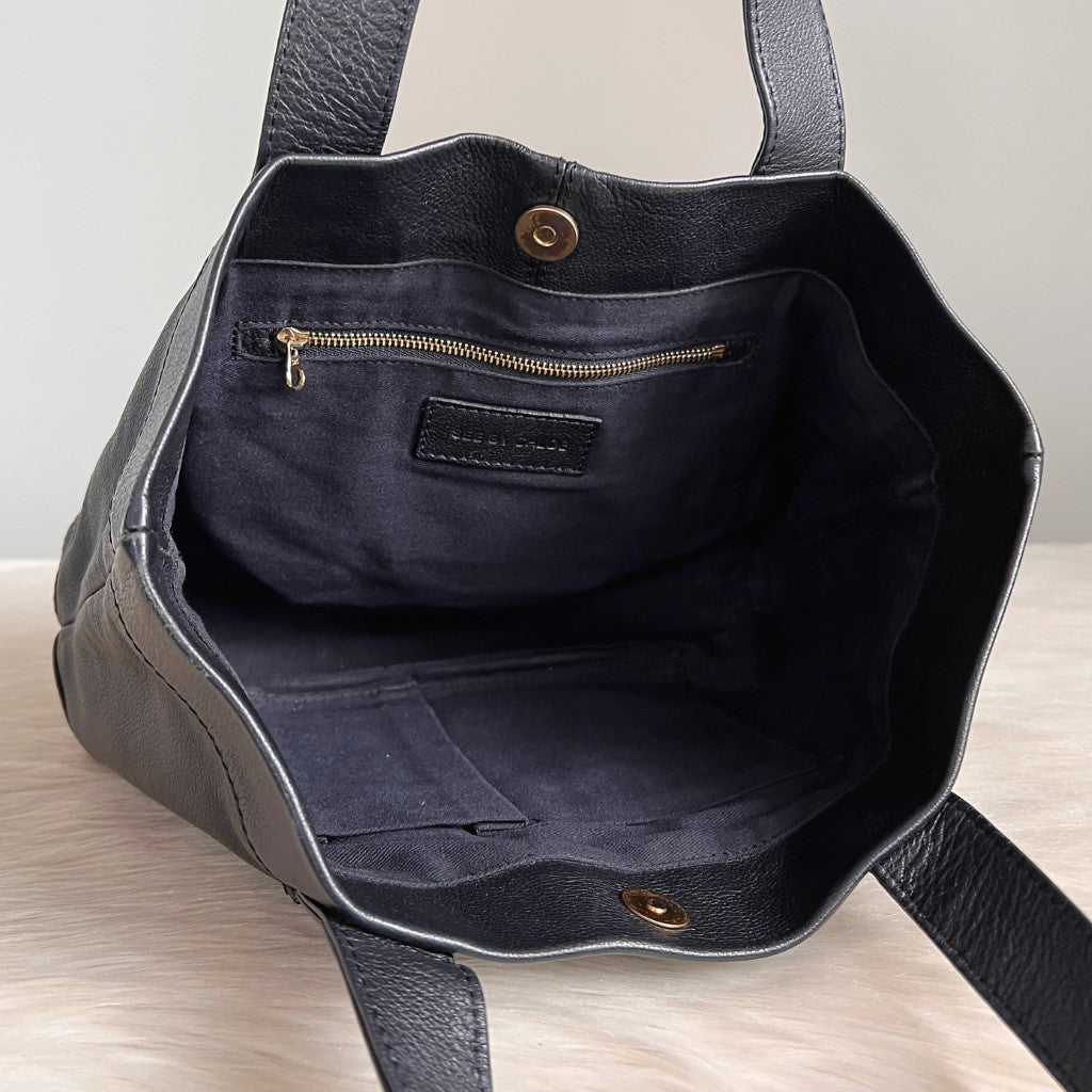 See by Chloe Black Leather Embossed Logo Detail Tote Bag Excellent