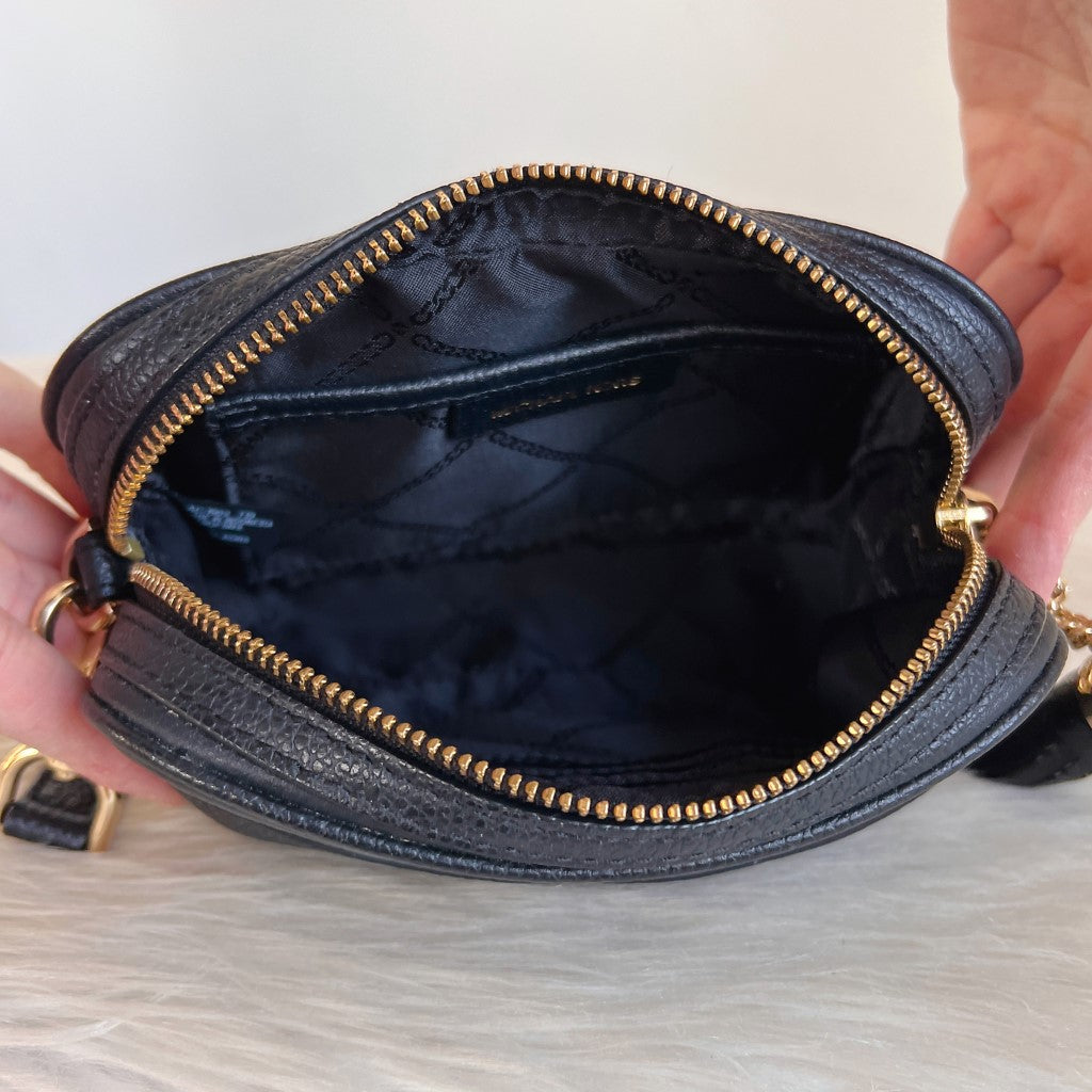 Michael Kors Black Leather Tassel Charm Detail Mini Crossbody Shoulder Bag Excellent