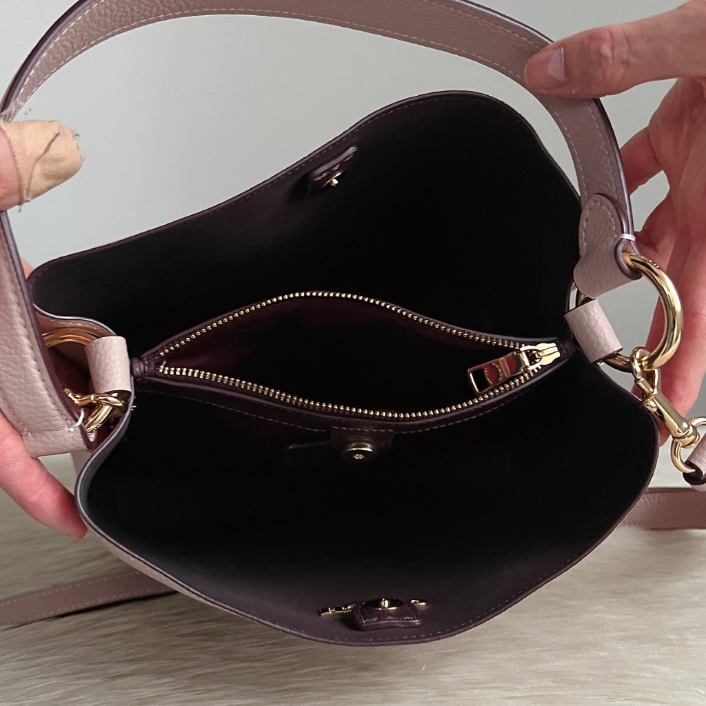 Coach Blush Pink Leather Triple Compartment Bucket 2 Way Shoulder Bag Like New